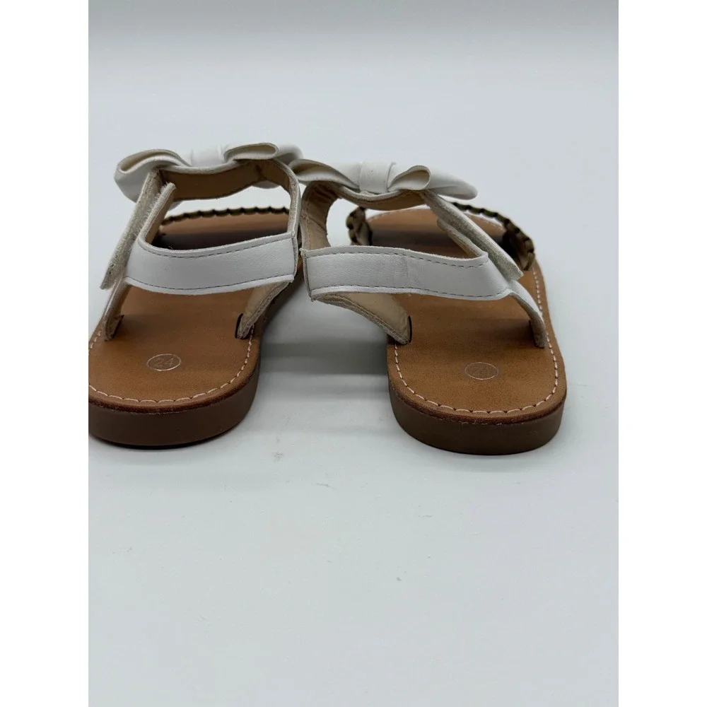 Toddler Girls White Scalloped Bow Ankle Strap Sandals Size 24 US 8